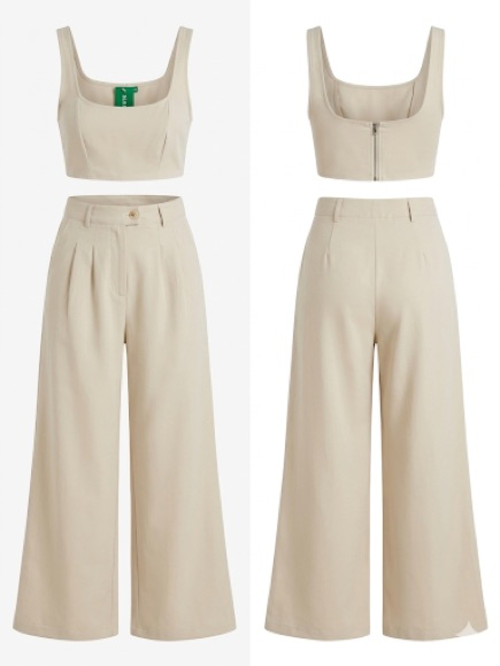 SHEIN Cream High-Waist Wide-Leg Trousers with Matching Cropped Tank Set